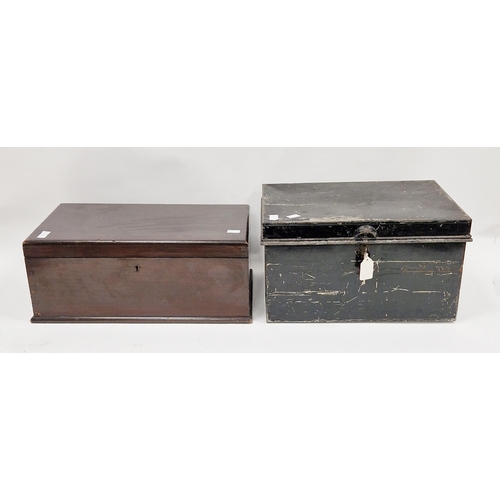 1007 - 19th century mahogany deed box, with key, 47cm wide x 19cm high, together with a Victorian metal dee... 