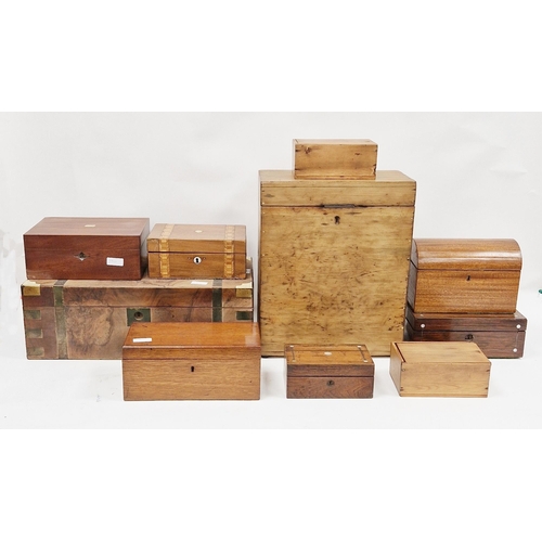 1009 - Collection of ten wooden boxes including 19th century pine pigeon or ferret box, two 19th century ro... 