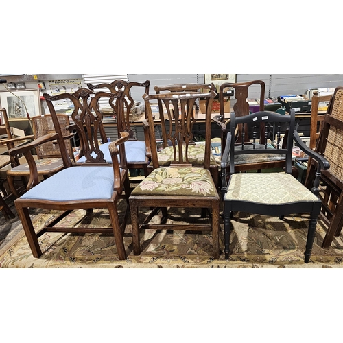 1038 - Collection of six chairs including a pair of George III-style mahogany dining elbow chairs, 67cm wid... 