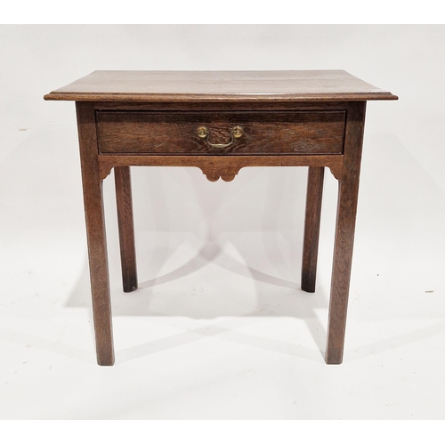 1060 - 18th century oak lowboy, the top with moulded edge above a single frieze drawer and shaped apron, ra... 