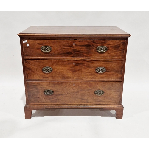 1064 - George lll style mahogany chest of three graduating long drawers, the top with moulded edge and the ... 