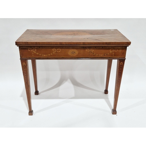 1098 - 19th century mahogany and rosewood veneer fold-over card table of rectangular form, the top with qua... 