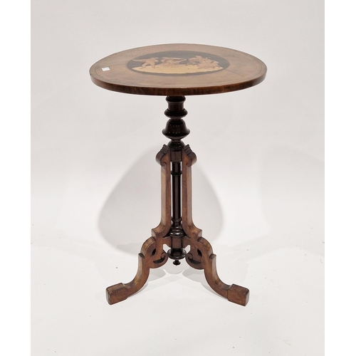 1102 - 19th century Sorrento ware tilt-top table, the circular top inlaid with a scene of a dancing couple ... 