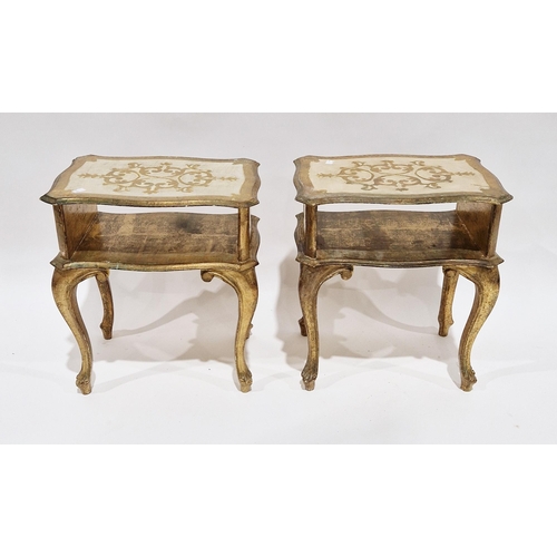 1107 - Pair of Italian Florentine-style bedside tables with a gilt and cream finish, each comprising an ope... 