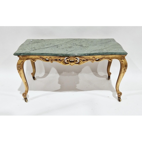 1112 - Mid-century coffee table with a green shaped marble top, on an ornate giltwood-effect base with moul... 