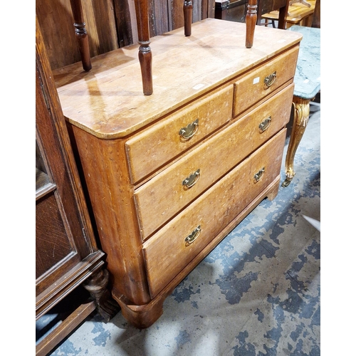 1113 - 19th century pine chest of two short over two graduating long drawers with rounded corners and raise... 