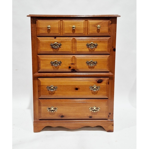 1117 - American Broyhill Furniture stained pine chest of five long drawers, the top drawer with three brass... 