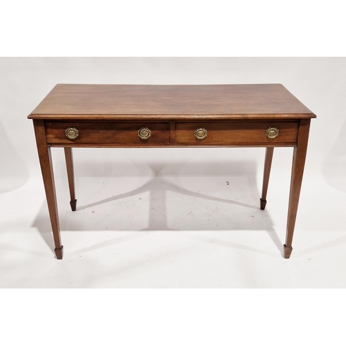 1123 - Edwardian mahogany side table, the two frieze drawers with brass circular drop ring handles, raised ... 