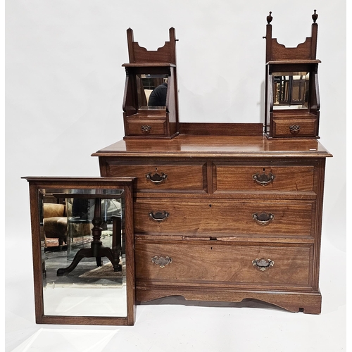 1125 - Edwardian mahogany dressing chest, with rectangular swing mirror, the upper supports with mirrored b... 