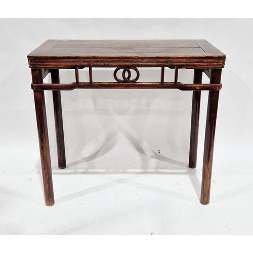 1127 - Chinese elm side table, the rectangular top over a geometrically carved frieze and raised on straigh... 