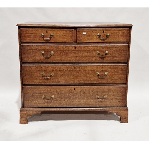 1128 - Early 19th century oak chest of two short over three graduating long drawers, the top with ogee moul... 