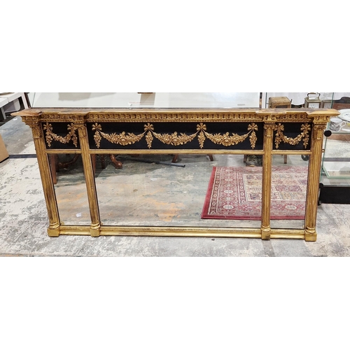 1209 - Regency style giltwood overmantel mirror, with acanthus leaf moulded cornice above a later black pai... 