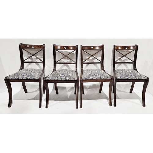 1220 - Set of nine reproduction Regency dining chairs, blue upholstered drop-in seats with acorn and leaf d... 