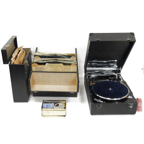 126 - Foley, Aylward & Spinney portable table-top gramophone together with two cases of 78rpm records, HMV... 