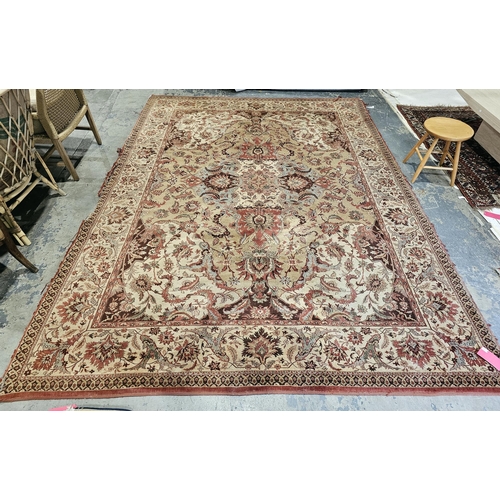 1264 - Large cream ground carpet with central floral medallion on floral field, multiple floral and herati ... 