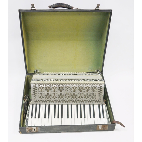 130 - Italian ' Frontalini ' piano accordion, the silver-tone lacquered body with flower decoration, cased