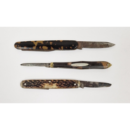 132 - Two 19th century steel and tortoiseshell penknives together with a 19th century steel and horn penkn... 