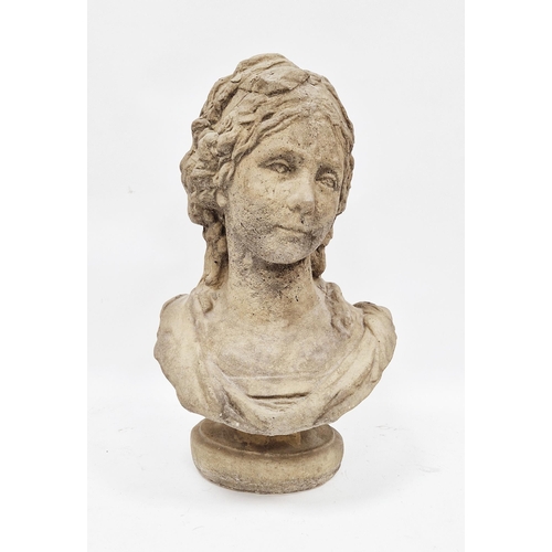 138 - Composite stone bust of a young woman, 53cm high