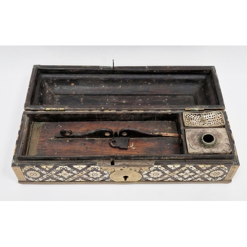 143 - 19th century Indian rosewood scribe's box or casket, brass bound with ivory inlay to the domed lid a... 