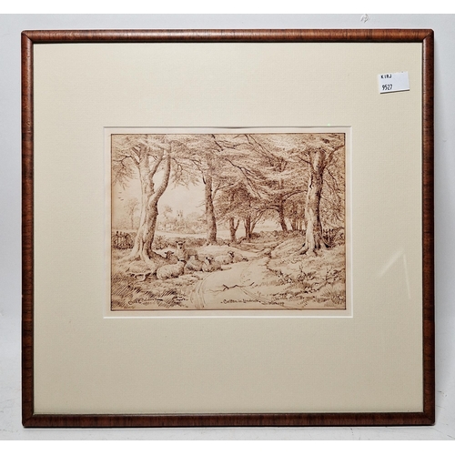 165 - Charles Edwin Baldock (1876-1941)
 Pen and ink drawing
 'Carlton-in-Lindrick, Near Worksop', sheep o... 