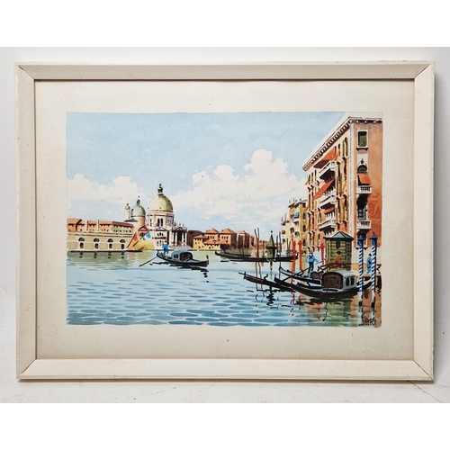 174 - Sari (20th century)
 Watercolour
 Venetian scene with gondolas, signed lower right, framed and glaze... 