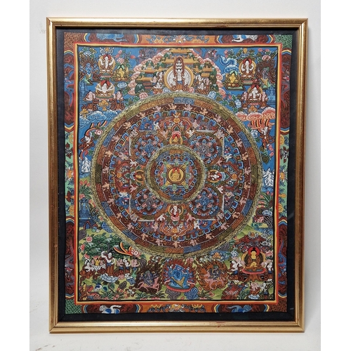 178 - A 20th century Tibetan Thangka painted with a Mandala in the form of concentric circles with various... 