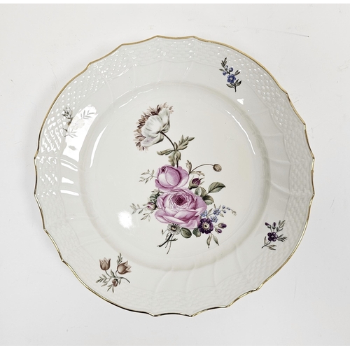 2 - 20th century Royal Copenhagen osier-moulded dinner-plate, painted with a bouquet of pink roses and o... 