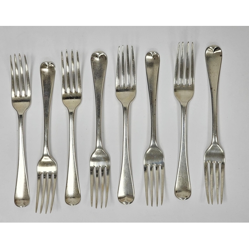 207a - Matched set of eight George III silver forks, London dating between 1810 and1815, various makers, ol... 