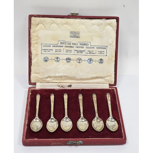 274A - Cased set of six ' British Hallmarks ' silver teaspoons, made by Roberts & Belk to commemorate Queen... 