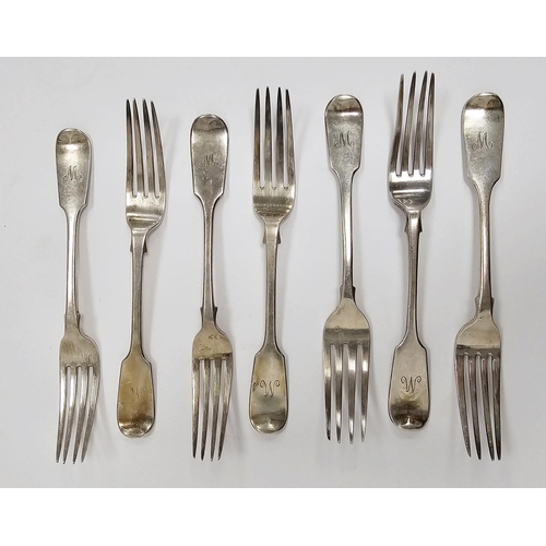 282a - Set of six Victorian silver forks, London 1888, John Aldwinckle & Thomas Slater, fiddle pattern engr... 