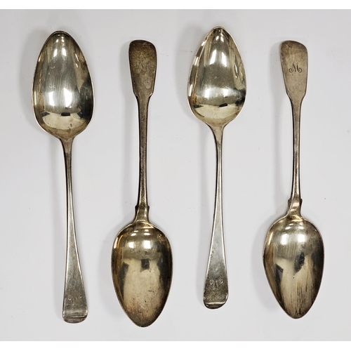 283A - Four George III silver tablespoons, two fiddle pattern, London 1816 and 1817 and two old English pat... 