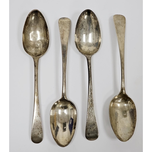 284a - Matched set of four George III silver table spoons, London dated ranging from 1771 to 1780, various ... 