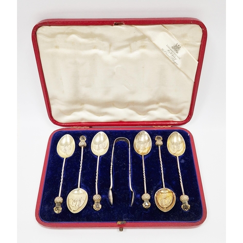 289 - Edward VII set of six silver teaspoons and sugar nips, Chester 1902, John Millward Banks, each teasp... 