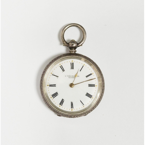 339 - Early 20th century white metal cased Swiss fob watch by L'Excelsor, the enamel dial having Roman num... 