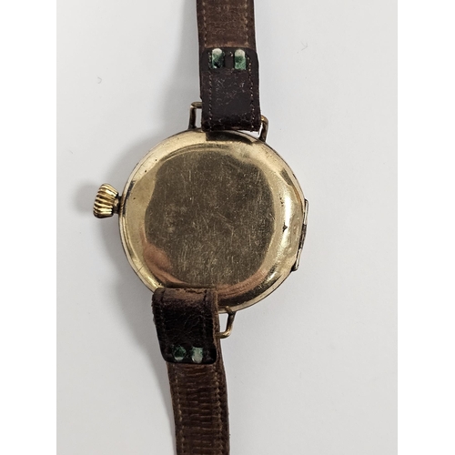 345 - Early 20th century gold plated Waltham wristwatch, the circular dial having Arabic numerals, seconds... 