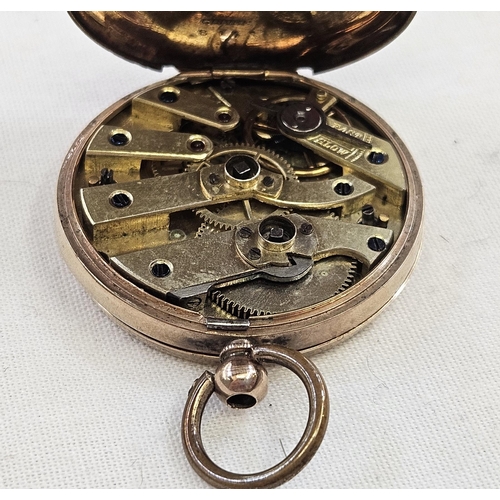 348 - 9K rose gold fob watch, key winding, with engraved dial (with damage)