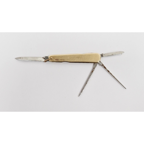 453 - 9ct gold case penknife, Sheffield 1946, George Ibberson & Co, with four folding steel tools, the cas... 