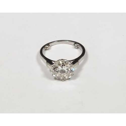 565 - Diamond solitaire white metal ring, the round brilliant cut diamond measuring approx. 9.33 x 9.31 x ... 