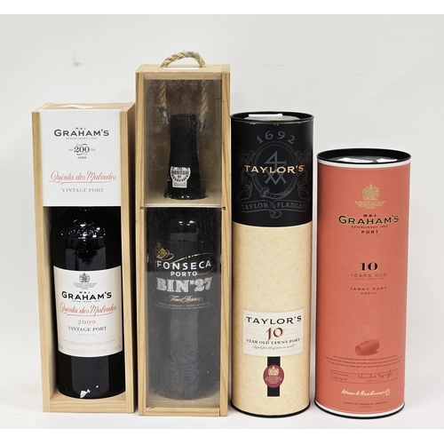 595 - Collection of port to include a Taylors 10 YO 4XX tawny in original tube, a Grahams 10YO tawny in tu... 