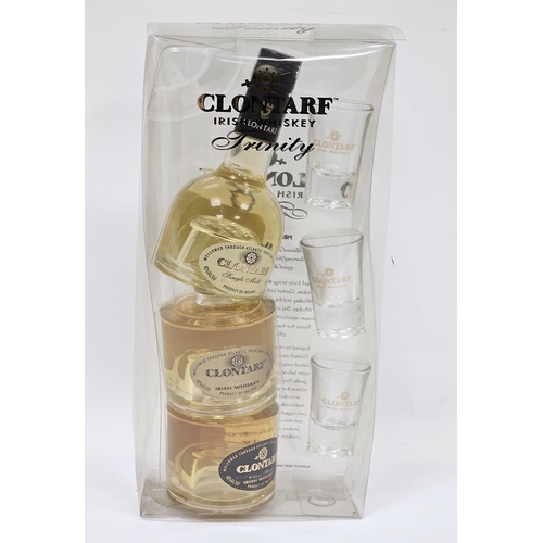 612 - The Clontarf Trinity Irish Whiskey set containing three stackable 20cl bottles, comprising classic b... 