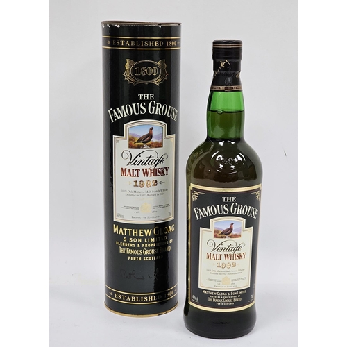 638 - The Famous Grouse vintage malt whisky 1992 100% oak matured malt scotch whisky distilled 1992 bottle... 