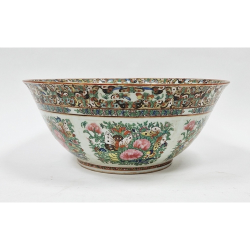 87 - Late 19th/early 20th century Chinese famille rose porcelain bowl raised on a carved wooden stand, th... 