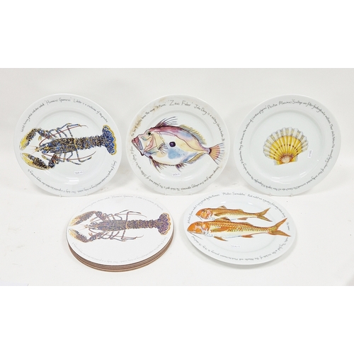 32A - Four large dinner plates decorated with fish by Richard Bramble for Jersey Pottery, 30cm and four ma... 