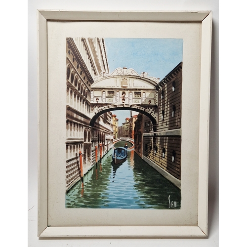 174 - Sari (20th century)
 Watercolour
 Venetian scene with gondolas, signed lower right, framed and glaze... 