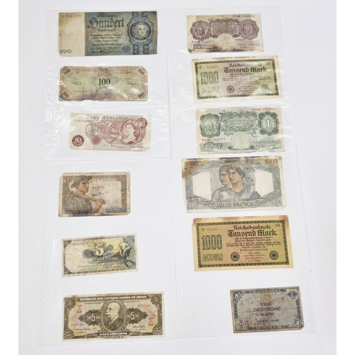 129 - 42 bank notes of various denominations predominately from UK, France, Germany