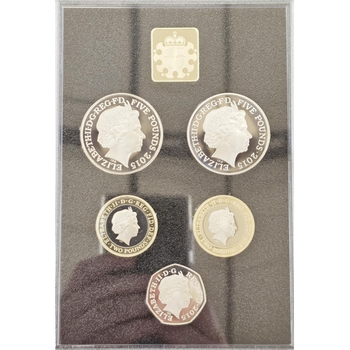 165 - Royal Mint Proof Set, 2015 The Commemorative Edition, consisting of 5 coins, £5 coins of Churchill &... 