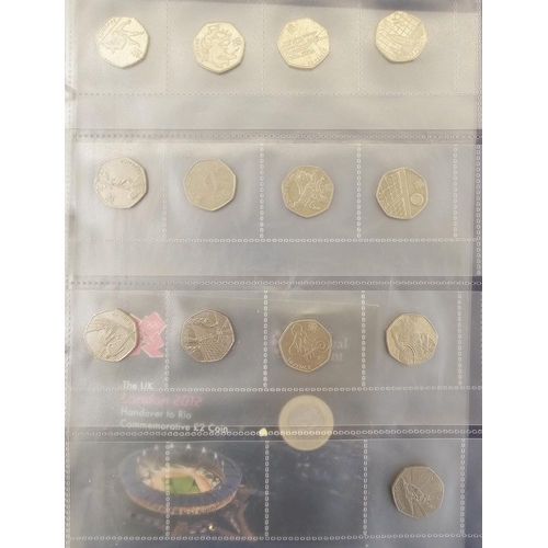 170 - Coin album consisting of 29, 2012 Olympic 50p's with 4 x £5 coins and Handover to Rio £2