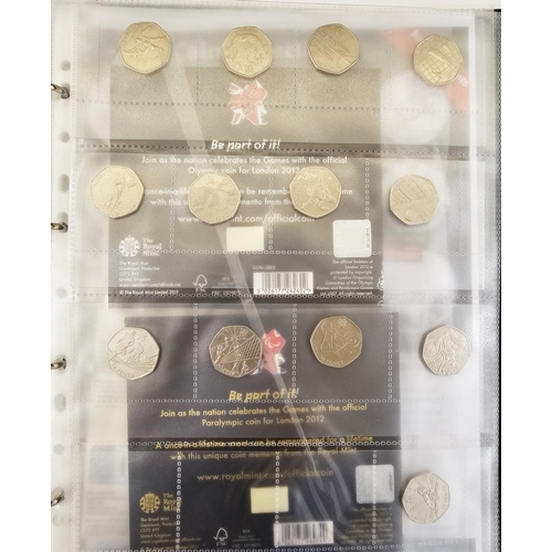 172 - Coin album consisting of two (2) complete sets of Olympic 2012 50ps, together with 4 x £5 Olympic co... 