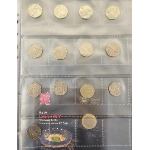 172 - Coin album consisting of two (2) complete sets of Olympic 2012 50ps, together with 4 x £5 Olympic co... 