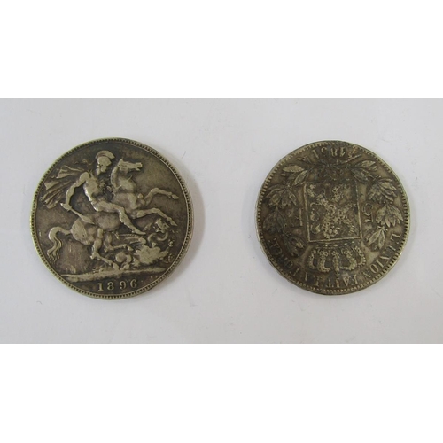 224 - 19th century silver coins, Victoria 1896 crown, veiled head left, rev. St George and Dragon, date be... 